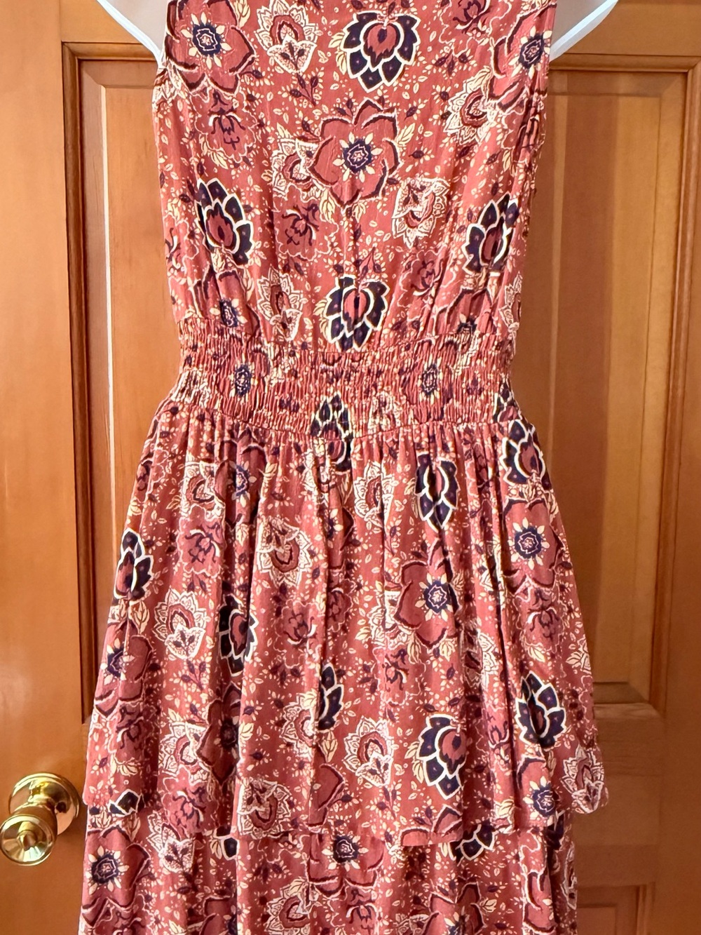 Madison & Berkeley Rust Floral Tiered Button Sundress - Picture 2 of 4